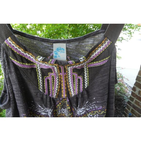 Bohemian Y2K Embroidered Tank Top XL Summer Flower Wide Cotton Straps Rick Rack - Picture 2 of 7